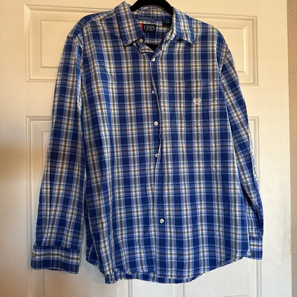 Chaps Men's Blue and White Checkered Shirt